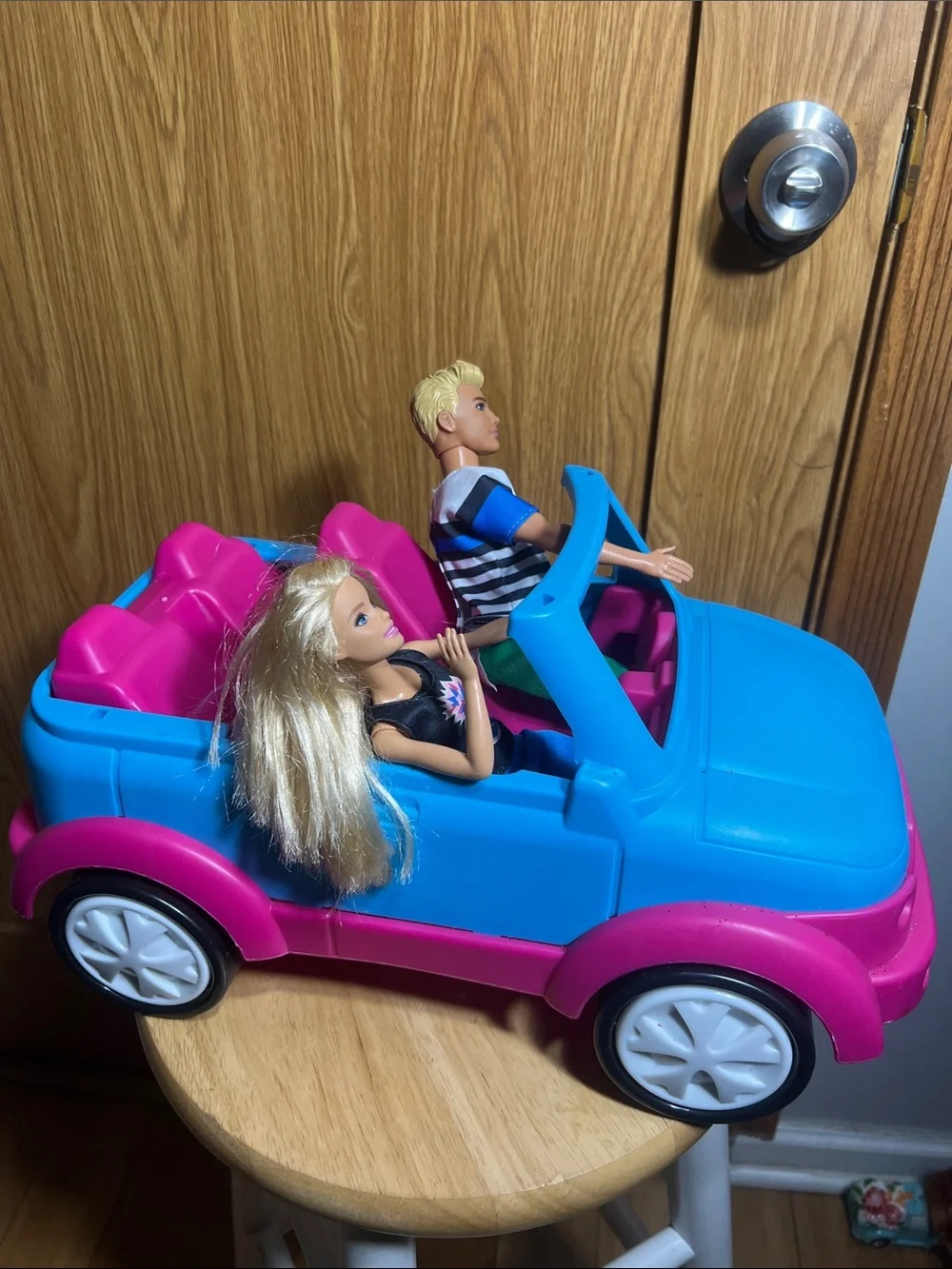 Barbie Blue and Pink Convertible with Blonde Barbie & Ken Dolls